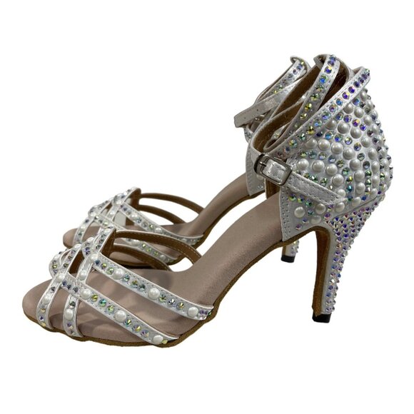 Customized Women’s Silver Ballroom Dance Heels Rhinestones Sz 8 (EU 38) NWOB - Picture 5 of 9